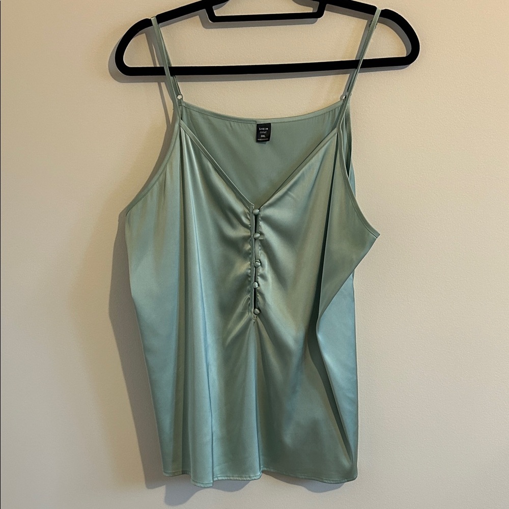 Plus - Satin Button-Front Cami Top - 3X / 18